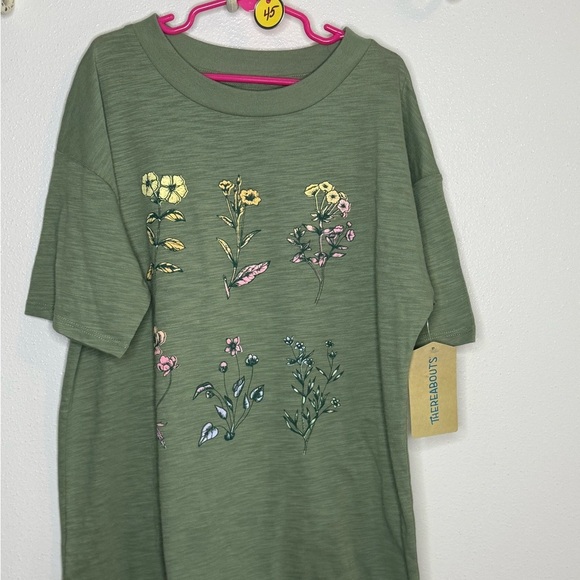 Green Floral Short Sleeve Tee Soft Knit - Picture 1 of 1